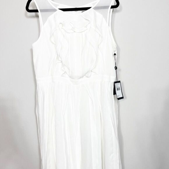ADRIANA PAPELL Dress Women’s 14 Mini Sleevelss Chiffon White Ivory Formal - Picture 8 of 9
